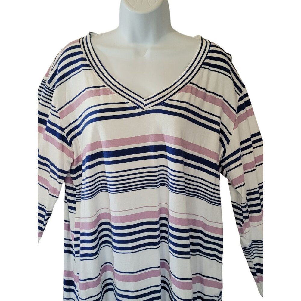 Loanna Shirt‎ Womens 2X Striped V-Neck Long Sleeve Knit Top